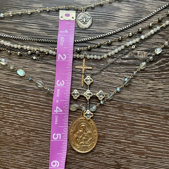 Sold💎cross chain layered necklace labradorite gold silver gunmetal coin pendent - Picture 11 of 15